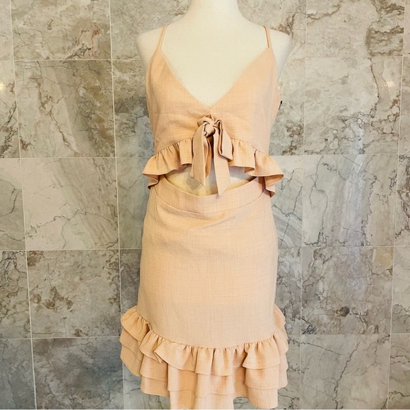 Lucca Vanessa Front Tie Cut Out Ruffle Mini Dress - Picture 2 of 7